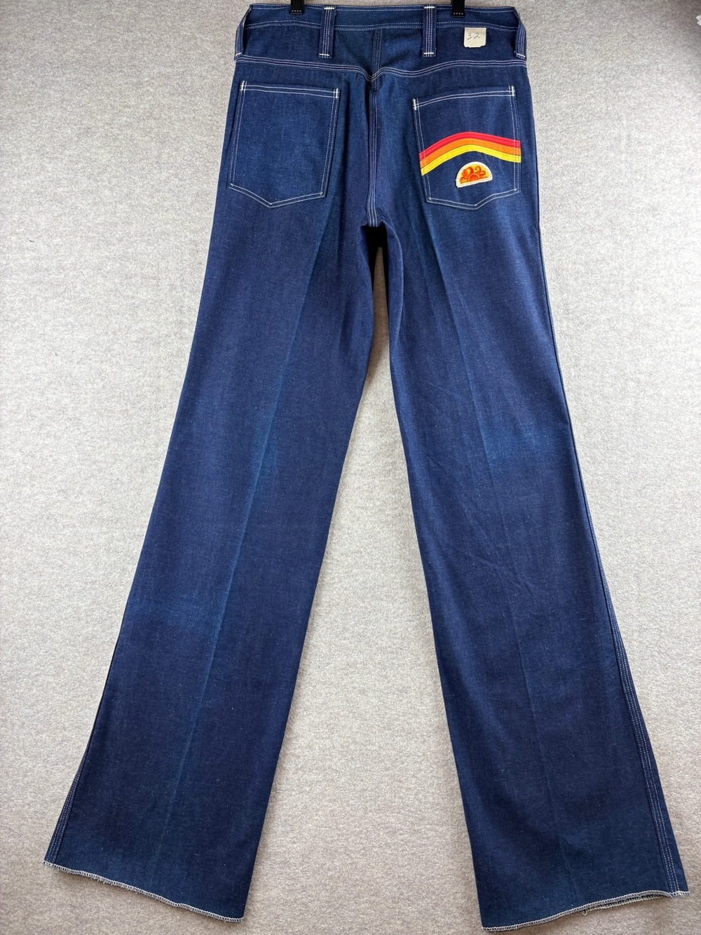 VTG 70s Sundek Rainbow Bell Bottom Flare Denim Jeans Deadstock NOS Size 32